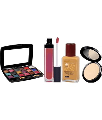 swenky 18color shimmer eyeshadow with long-wear compact foundation & liquid lipstick (Pack of 4)