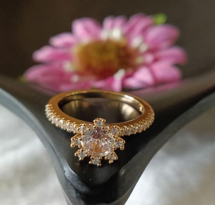 CZ Gold Plated Floral Finger Ring- FR 2529 CZ Gold Plated Floral Finger Ring- FR 2529