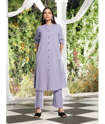 Queenley Cotton Striped A-line Women's Kurti - Lavender ( Pack of 1 )