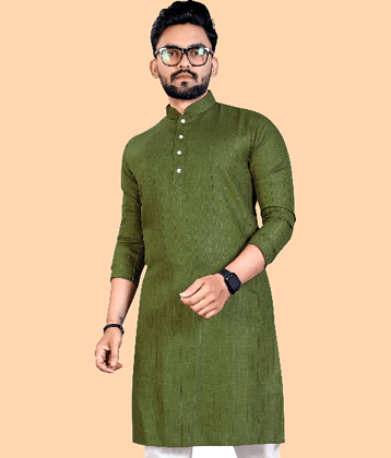 YUG ART - Olive Green Cotton Men's Regular Kurta ( Pack of 1 )