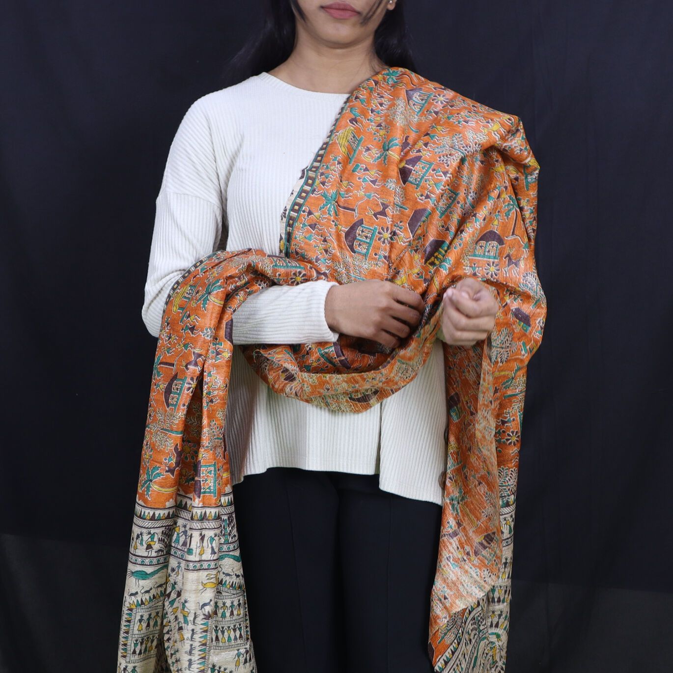 Tribal Design Multi Color Tussar Silk Dupatta