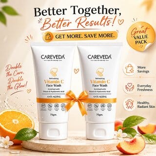 (Set of 2) CareVeda Vitamin C Face Wash with Peach  Hyaluronic Acid, Refreshing  Hydrating Cleanser, 75g