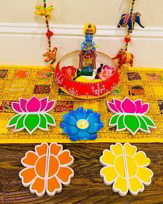 The Brown Box 3 D Rangoli Making kit,Rangoli Stencils,Rangoli Stickers,Rangoli mat,Floating Rangoli,Pooja Decoration Items,Pongal Decoration