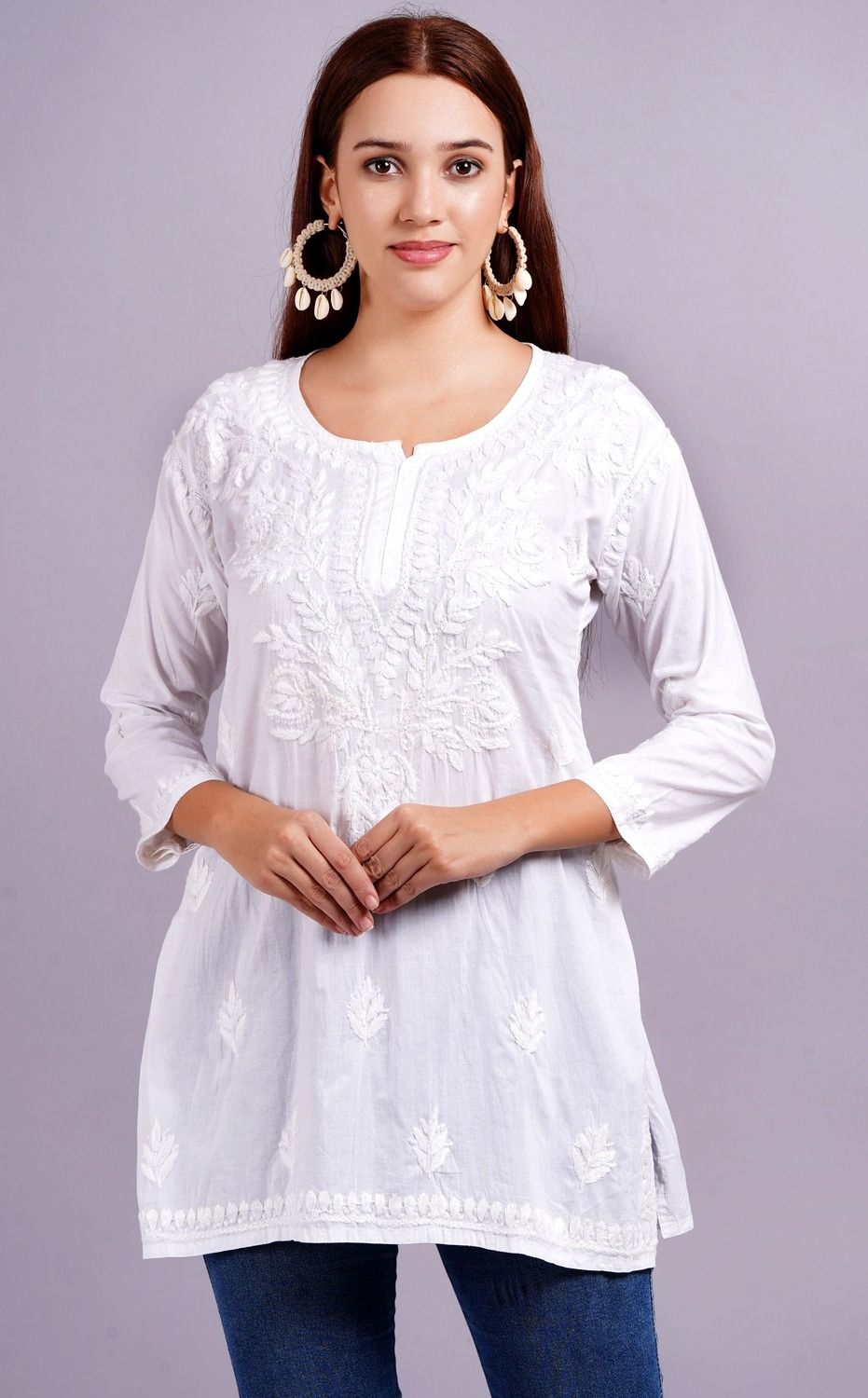 MRS RIGHT CHIKANKARI MALCOTTON SHORT TOP KURTI