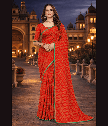 Kanooda Prints Georgette Printed Bandhani Sarees With Unstitched Blouse Piece ( Multicolor 1 )