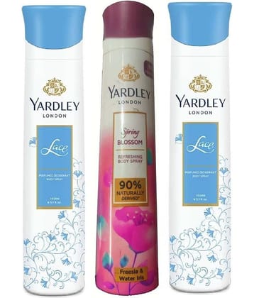 YARDLEY LONDON 2 LACE & 1 SPRING BIOSSOM BODY SPRAY 150 ML EACH ,PACK O