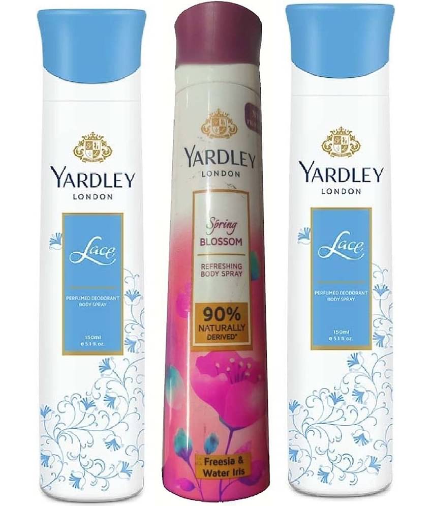 YARDLEY LONDON 2 LACE & 1 SPRING BIOSSOM BODY SPRAY 150 ML EACH ,PACK O