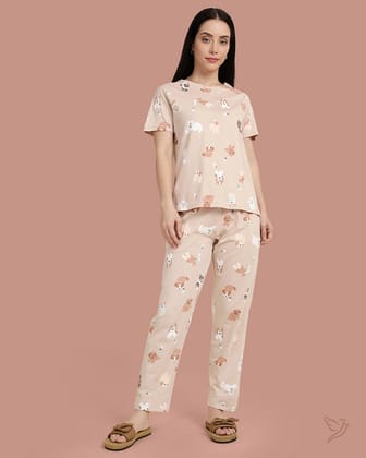 Dog Printed Co-ord Set - Butterscotch Loungewear-XS / Butter Scotch