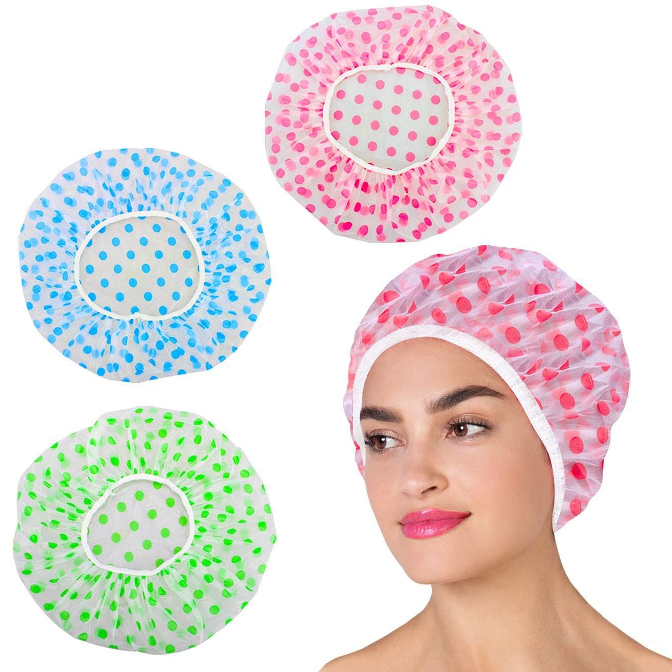 Elecsera Reusable Printed Shower Cap with Elastic Band for Home Use/Salons/Spa/Hair Treatment/Beauty Parlours for Both Men and Women Bathing Accessor (Multicolour) -Set of 3