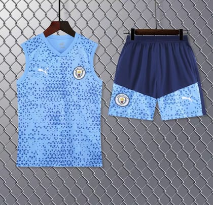 Manchester City Sky Blue Sleeveless Jersey With Shorts 2024-S