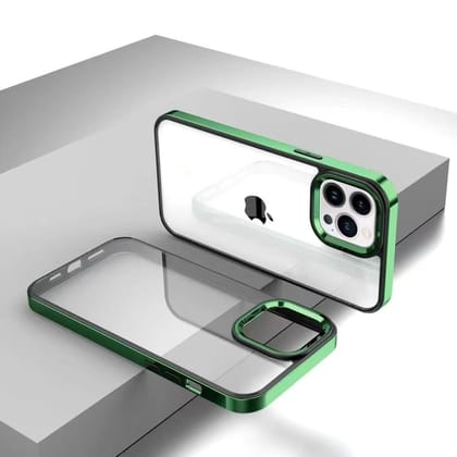 iPhone 12 Series Square Plating Color Frame Clear Case With Camera Bumper-iPhone 12 / Green