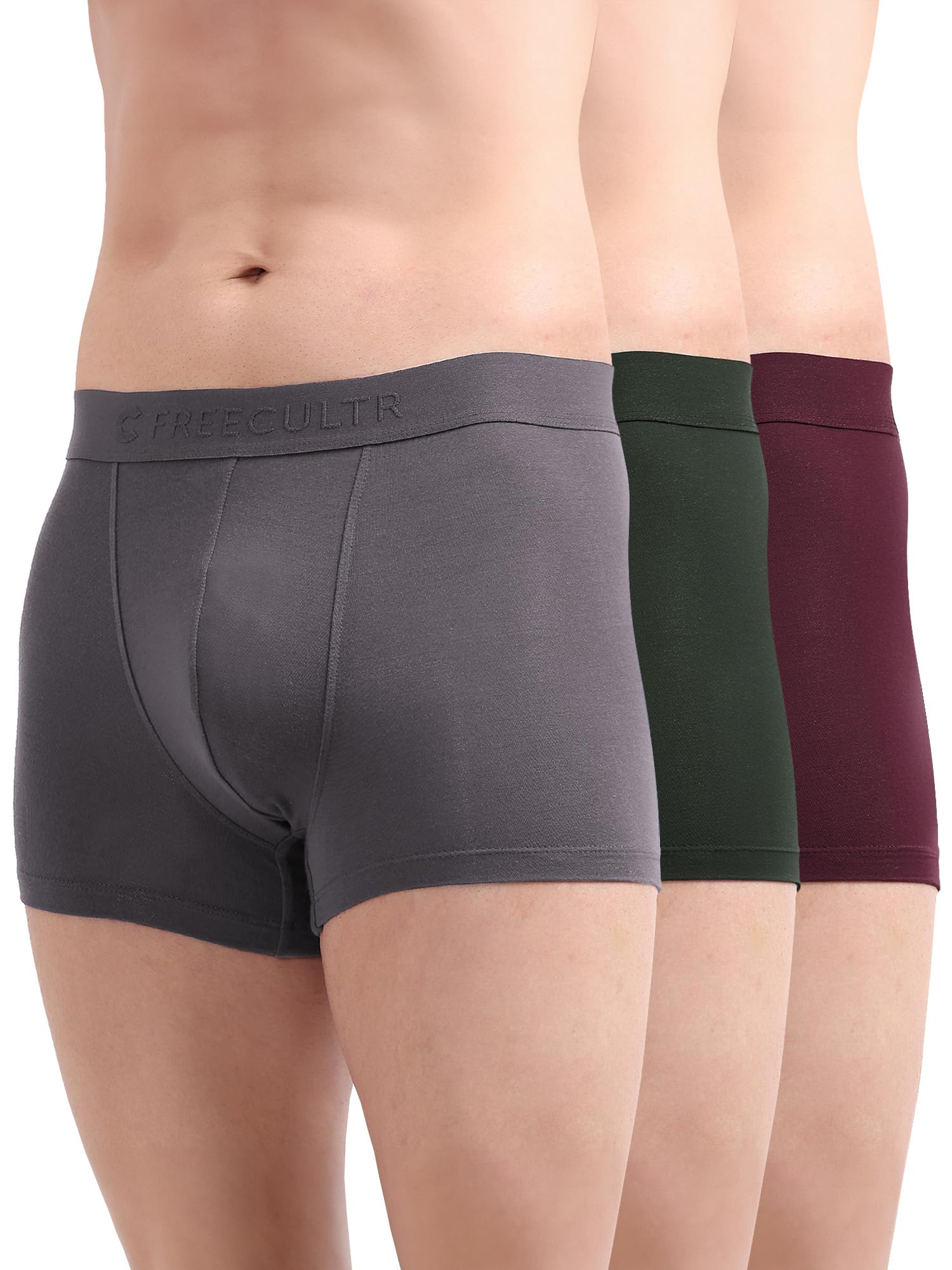 FREECULTR Men's Underwear Anti Bacterial Micromodal Airsoft Trunk - Non Itch No Chaffing Sweat Proof -  Pack of 3-Sable Black,Mist Grey,Avocado Green