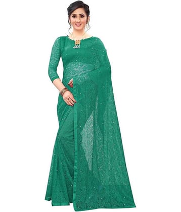 Indy Bliss Net Saree With Unstitched Blouse Piece ( Green )