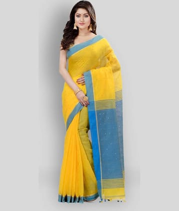 Desh Bidesh Cotton Blend Printed Saree With Unstitched Blouse Piece ( Yellow )