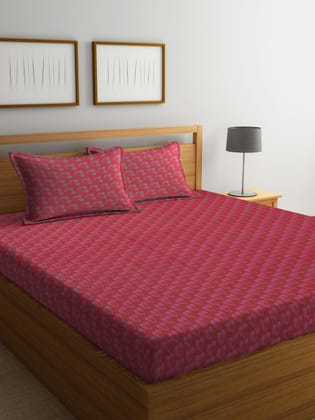 Red & Grey Floral Polycotton 300 TC King Bedsheet With 2 Pillow Covers