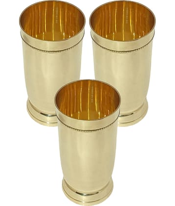 A & H ENTERPRISES - Plain Heavy Water Brass Glasses Set 250 ml ( Pack of 3 )