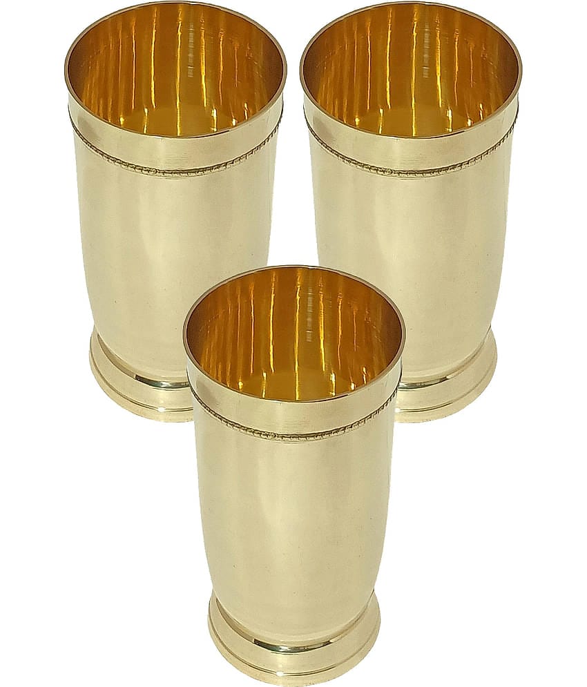 A & H ENTERPRISES - Plain Heavy Water Brass Glasses Set 250 ml ( Pack of 3 )