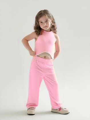 Girls Onion Pink Rhinestone Imported Co-Ord Set [GCS-7620](1-8Years)-1-2Y (Size - 18) / Corduroy / Pink