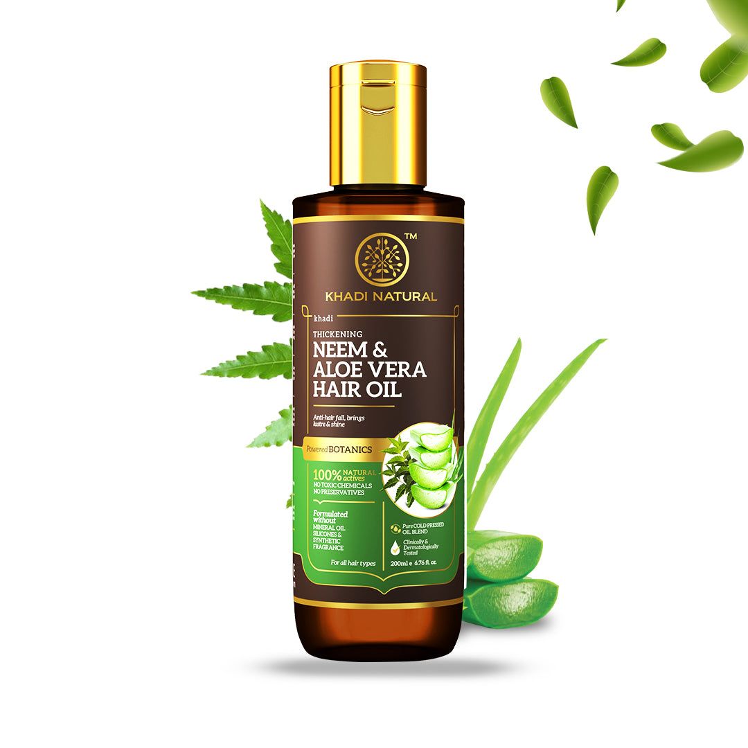 Khadi Natural Neem & Aloe Vera Hair Oil - Mineral Oil, Silicones, Synthetic Fragrance Free - 200ml