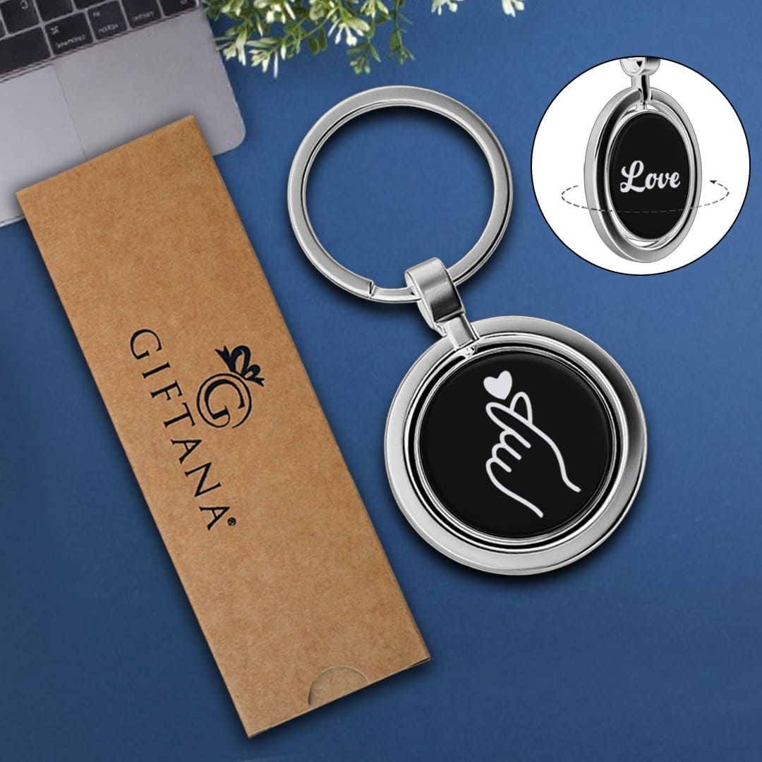 Black Metal Rotating Round Keychain : Sleek & Durable