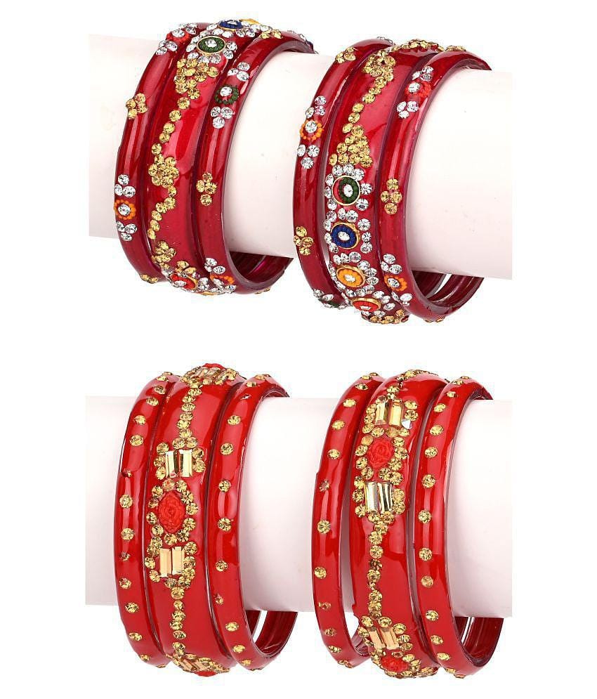 Somil Designer And Attractive Wedding Fancy Glass Bangle Set For Party, Marriage, Function And Daily Use - None