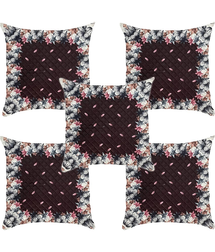 Crosmo Set of 5 Cotton Floral Square Cushion Cover (40X40)cm - Brown