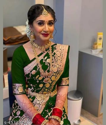 Gazal Fashions Banarasi Silk Woven Saree With Unstitched Blouse Piece ( Maroon )