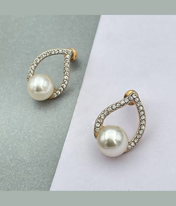 the jewelbox Brass Gold Plating American diamonds Studded Gold Coloured Earrings