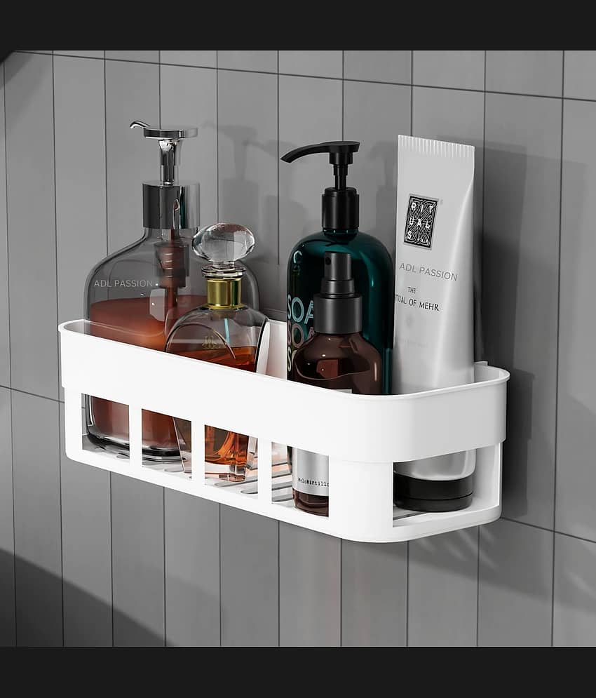 FEDIFU Plastic Bathroom Organiser, Self Adhesive Bathroom Shelf for Wall, Washroom Organizer, Bathroom Rack Stand Without Drilling  (PACK OF 1)