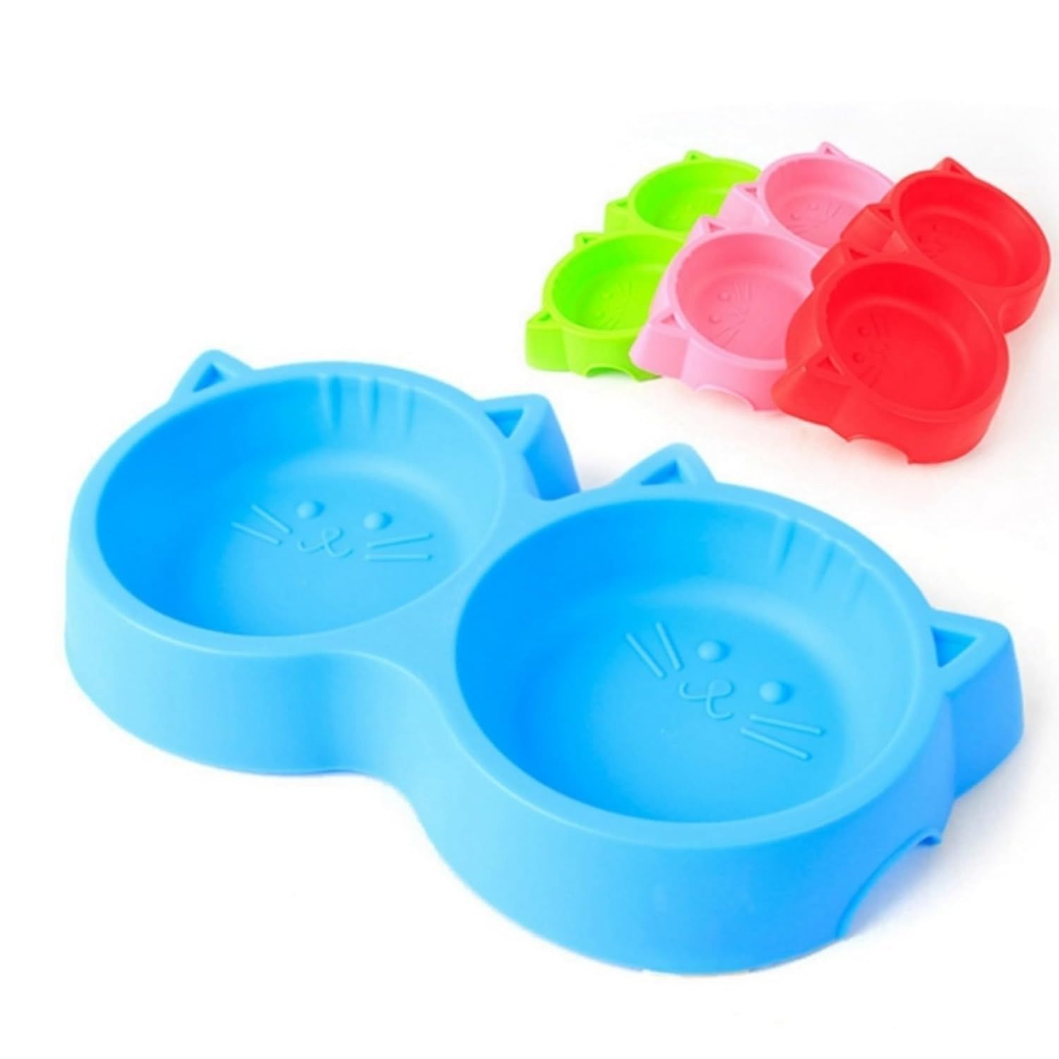 Buraq 2 in 1 Food & Water Cat Bowl, Cat Face Shaped, Non-Slip, Non-Toxic Cat Food Bowls for Cats & Kittens