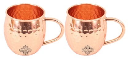 Set of 2 Hammered Pure Copper Moscow Mule Beer Mug Cup with Copper Handle 530 ML (18 Oz) each - Bar Hotel Restaurant Tableware
