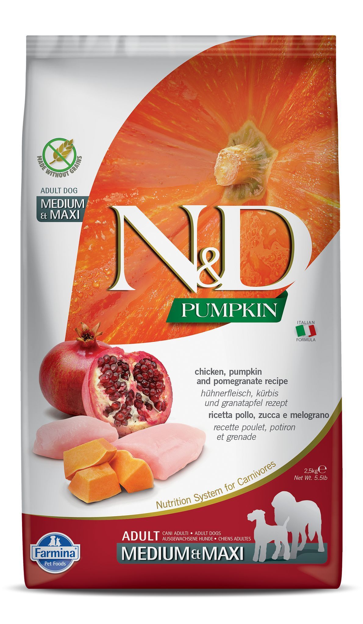 N&amp;D Pumpkin Chicken &amp; Pomegranate Grain Free Dog Dry Food Adult Medium &amp; Maxi Breed 2.5kg