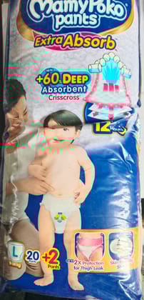 Mamypoko Pants Extra absorb L 20+2 9-14kg Pants 2x protection For thigh leak 