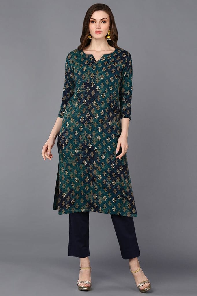 Silk Blend Blue Printed Straight Kurta VCK9303 - Kurtas & Kurta Sets | Buy online on ZillyBuy