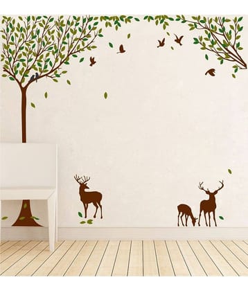 Decor Villa Tree animal PVC Multicolour Wall Sticker - Pack of 1