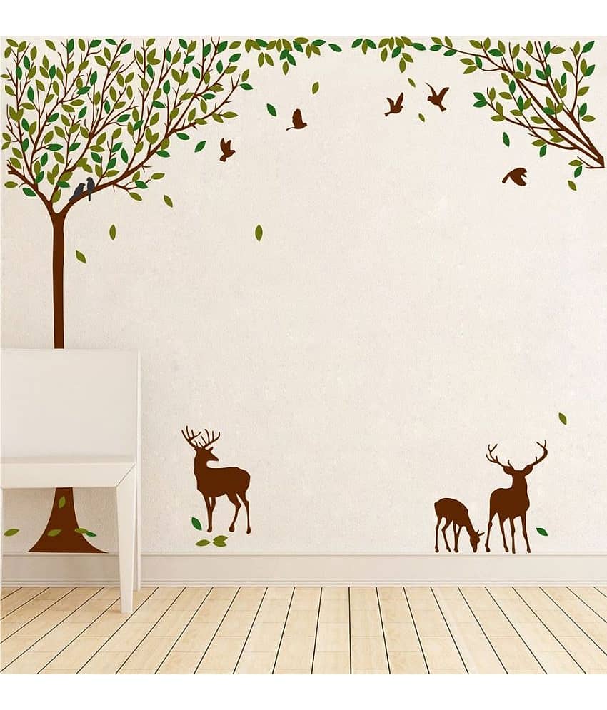 Decor Villa Tree animal PVC Multicolour Wall Sticker - Pack of 1