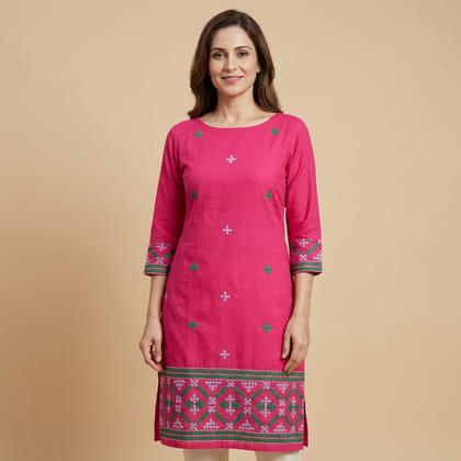 Hand-Embroidered Unstitched Kurti Material | Magenta Hand-Embroidered Unstitched Kurti Material | Magenta