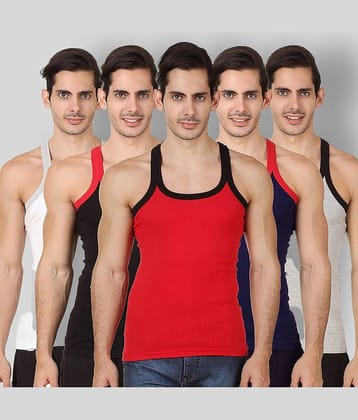 COMMON COMFORT Pack of 5 Cotton Blend Sleeveless Vest For Men ( Multicolor )