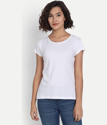 Be Awara Women Cotton Solid Regular Fit Round Neck T-Shirt ( White )