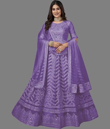 Apnisha Women Net Flared Semi Stitched Ethnic Gown ( Lavender )