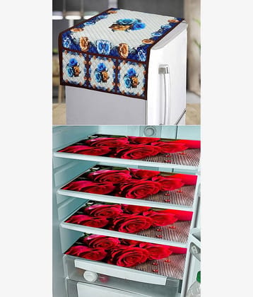 Grisha Cotton Floral Printed Fridge Mat & Cover ( 99 53 ) Pack of 5 - Brown