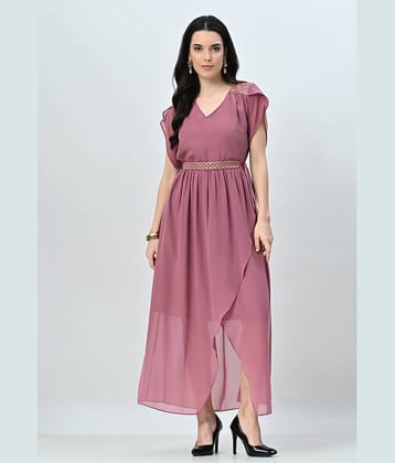 ALL WAYS YOU Women Georgette Solid Fit & Flare Dress ( Pink )