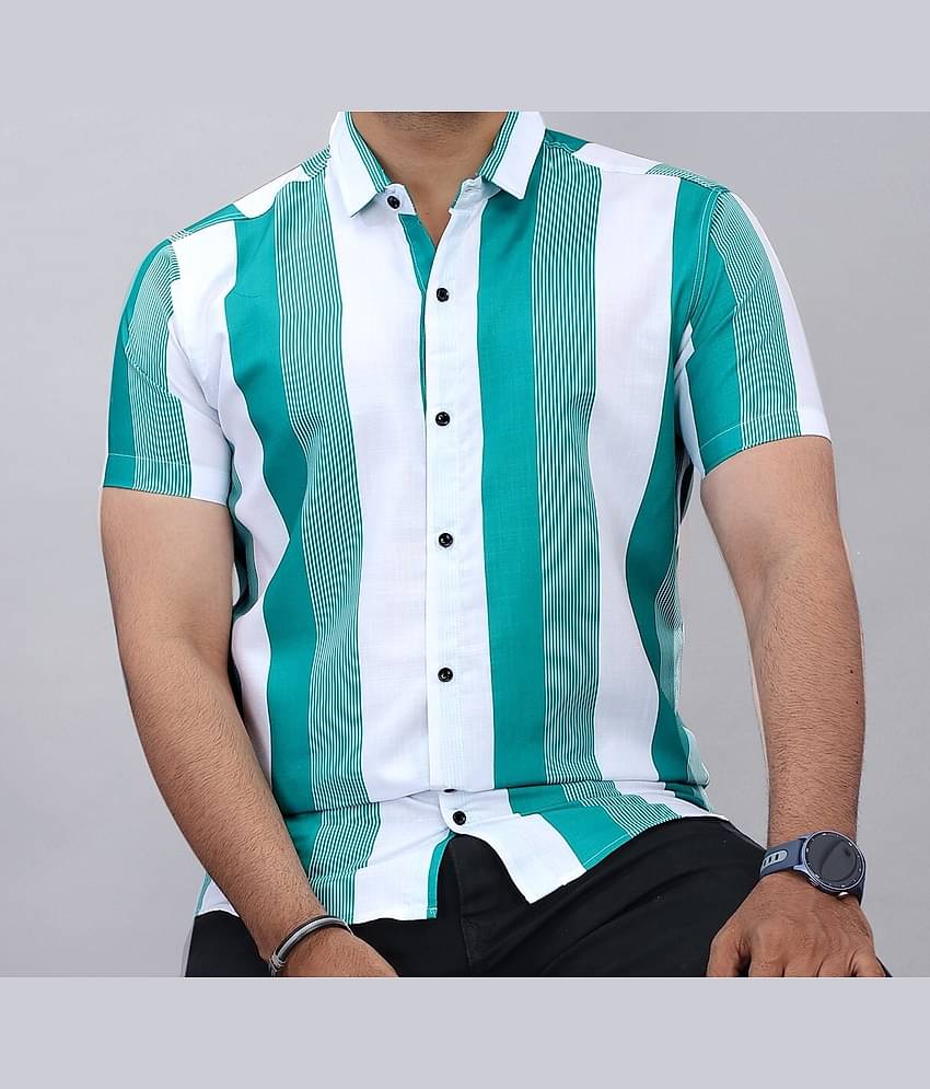 STI Poly Cotton Regular Fit Striped Half Sleeves Men's Casual Shirt - Green ( Pack of 1 )
