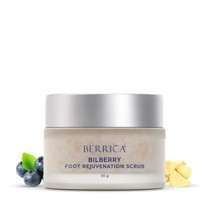 Berrica Bilberry Foot Rejuvenation Scrub with Strawberry, Cocoa Butter & Peppermint for Women | Exfoliates Dead Skin & Softens Feet | Paraben Free | Dermatologically Tested | For all Skin Types (50g)