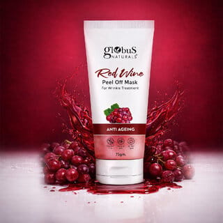 Globus Naturals Red Wine Anti-Ageing Peel Off Mask for Glowing  Youthful Skin  Boosts Elasticity  Firmness  Deep Hydration  Improves Skin Texture  Skin Barrier  Anti-Aging Face Mask for Women  Men  75g