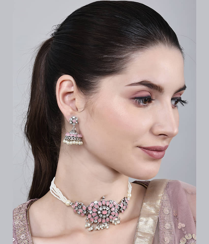 Sunhari Jewels Pink Brass Necklace Set ( Pack of 1 )