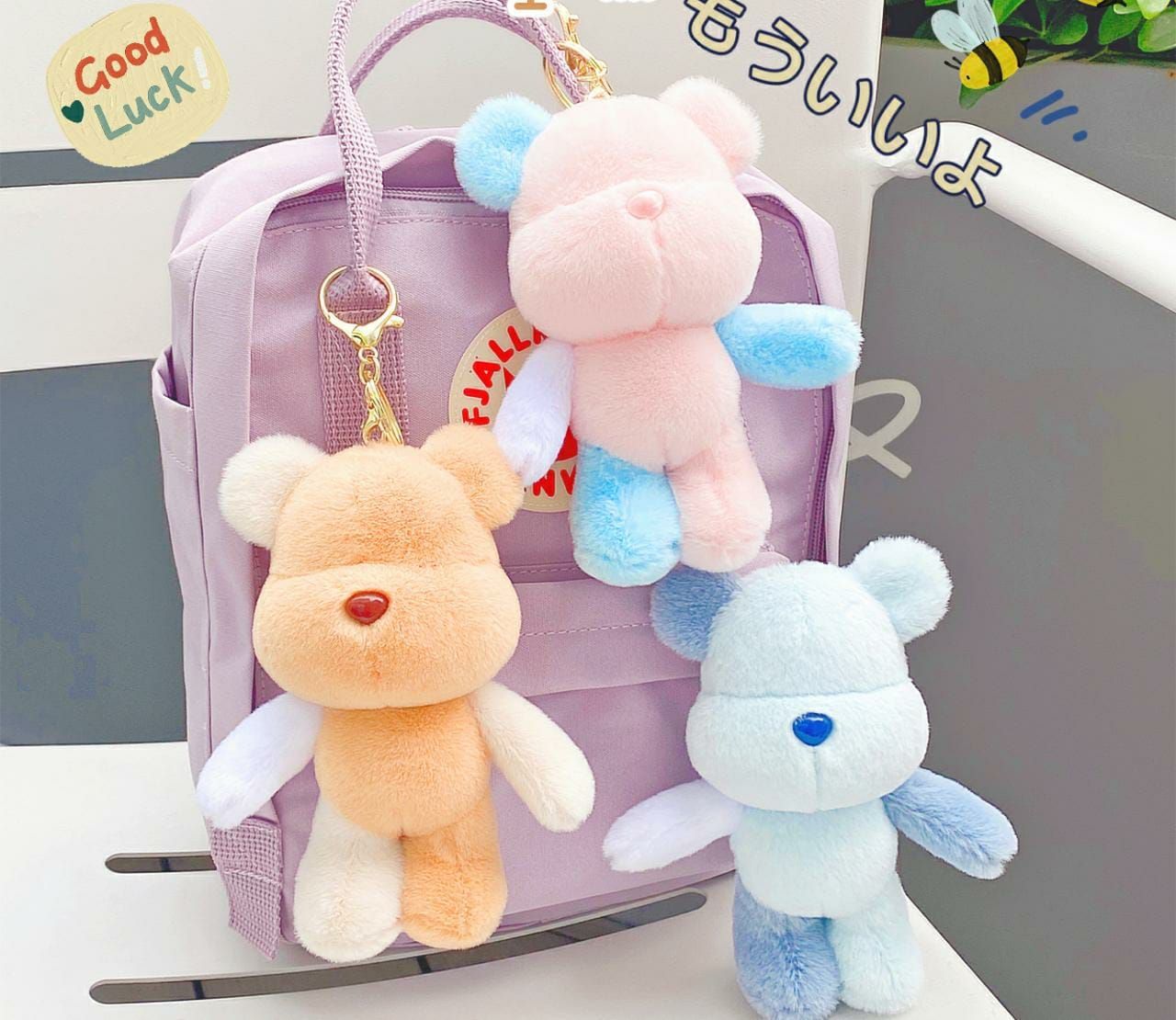 Kawaii Bear Plushie Keychains - Single Piece-Pink