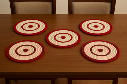 Handwoven Maroon & Beige Round Decorative Coasters