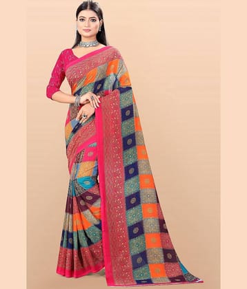 LEELAVATI Georgette Printed Saree With Unstitched Blouse Piece ( Multicolor )