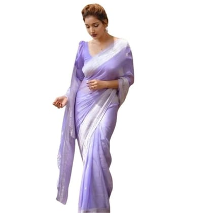 Women's Cotton Printed Saree With Unstitched Blouse 5.5Mtr (Lavender)-PID60215